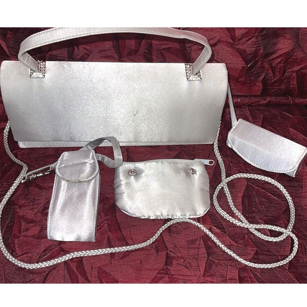 Sasha New York 4 Piece Top Handle Evening Clutch Set Satin Gray Vintage